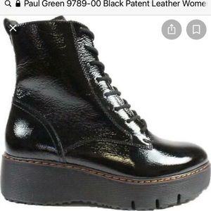 Paul Green black patent leather platform ankle boots